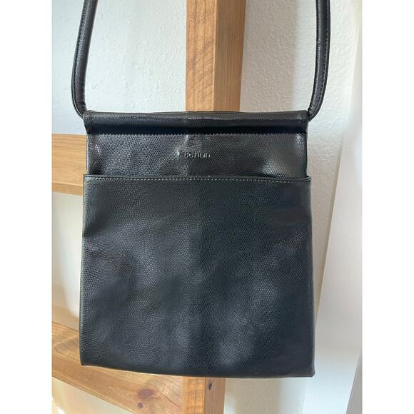 TUCI Italia Lizard Embossed Black Leather Handbag Cross-Body Bag - Picture 3 of 14